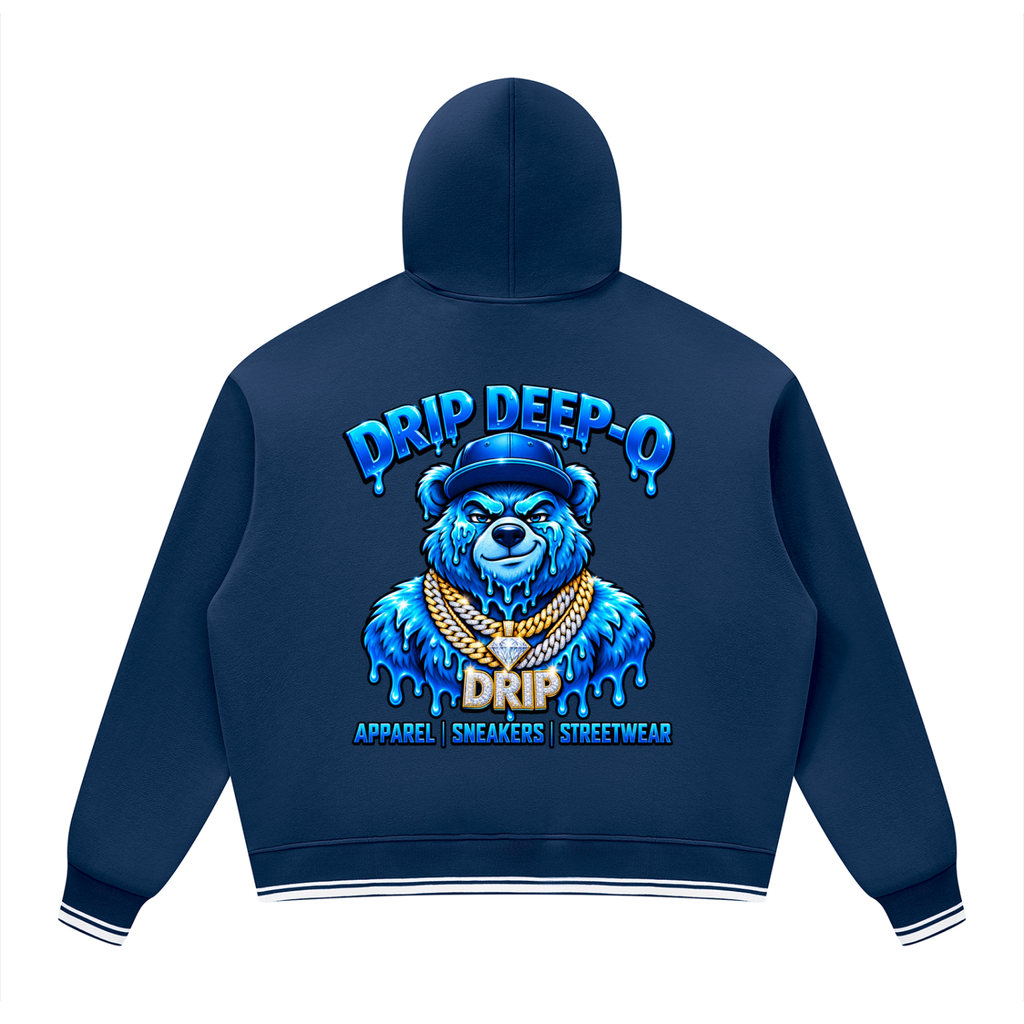 Oversized Navy Color-Block Fleece Hoodie