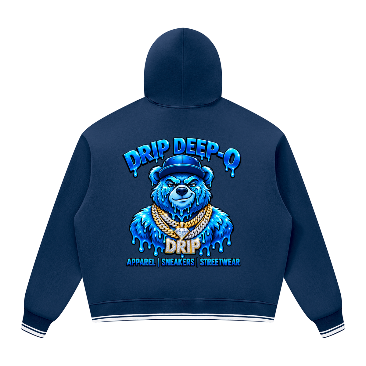 Oversized Navy Color-Block Fleece Hoodie