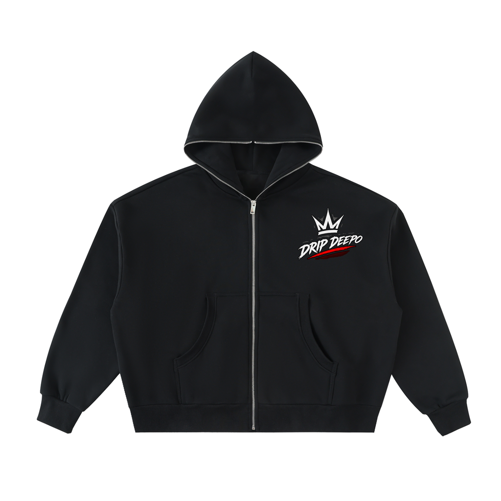 Fleeced Full-Zip Boxy Hoodie