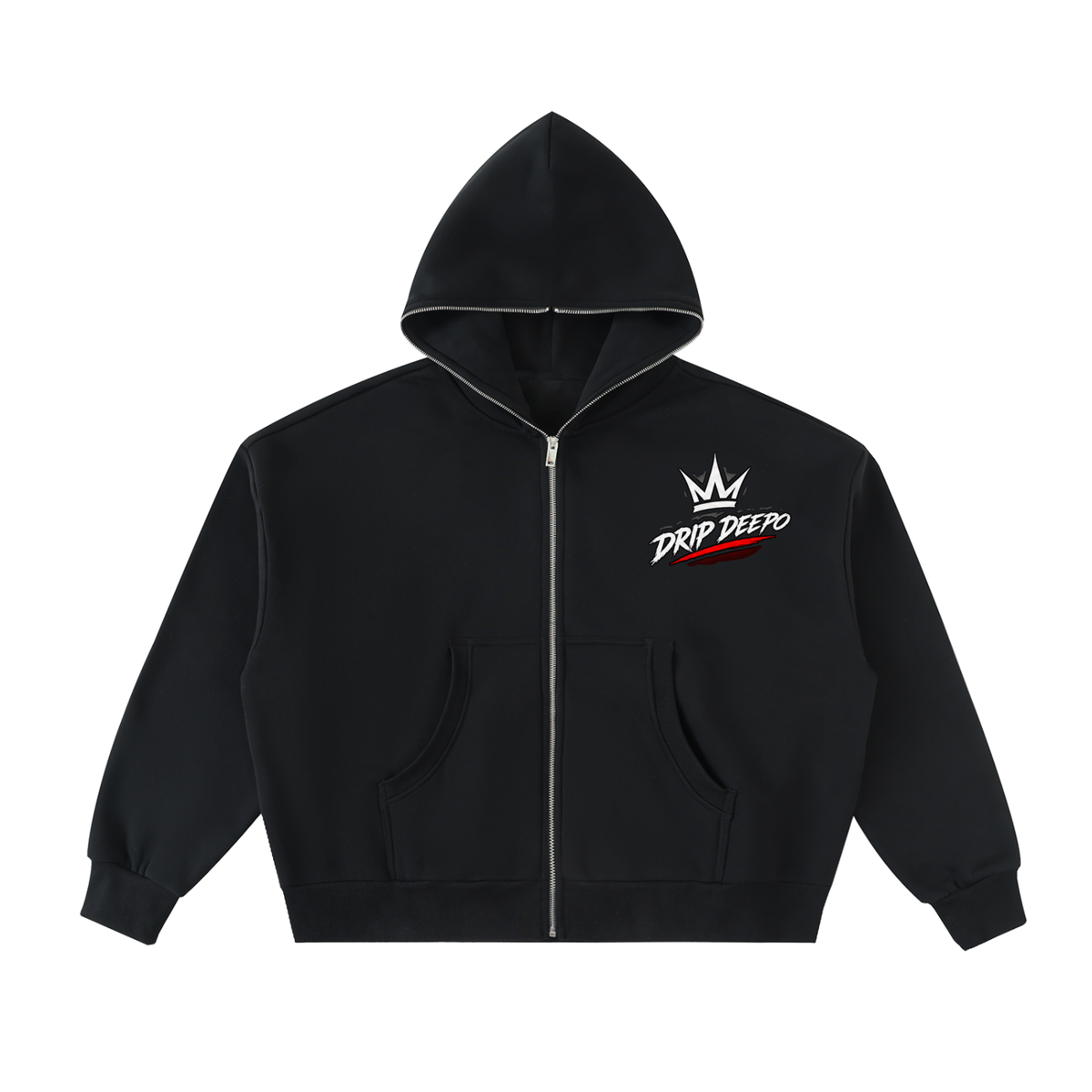 Fleeced Full-Zip Boxy Hoodie