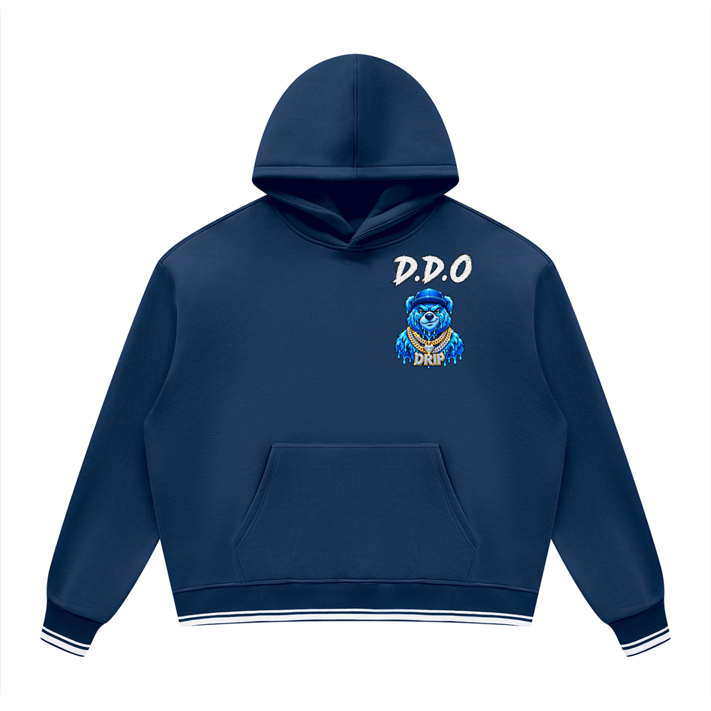 Oversized Navy Color-Block Fleece Hoodie