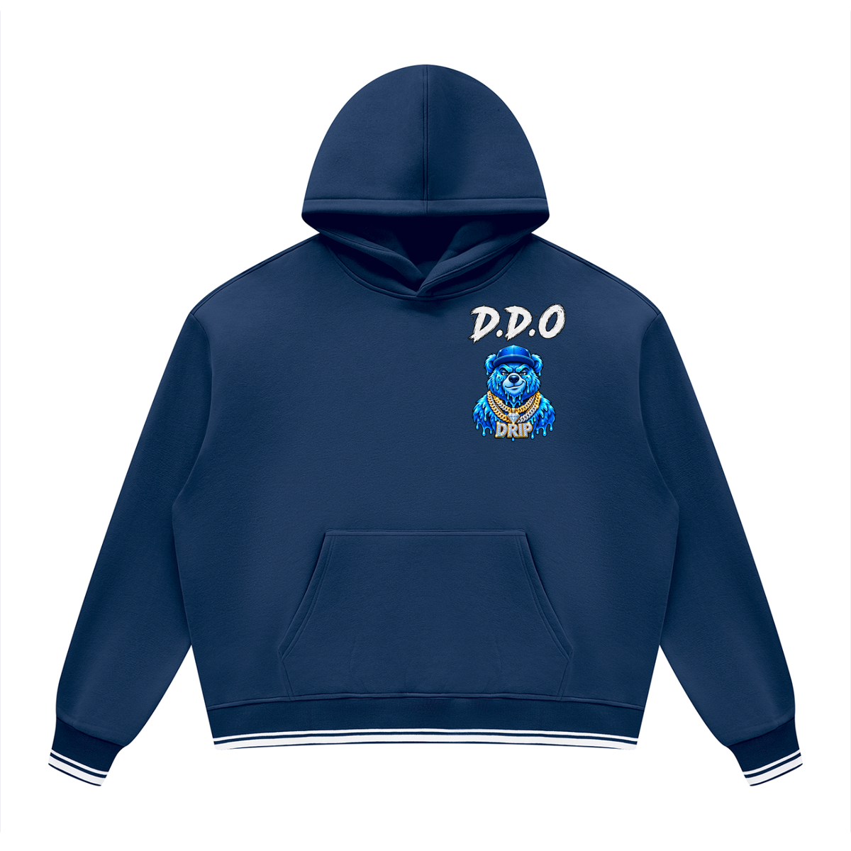 Oversized Navy Color-Block Fleece Hoodie