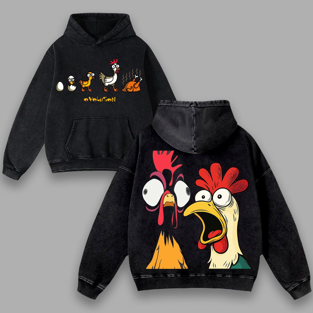Humorous Chicken Life Cycle Hoodie, Roasted Chicken Evolution